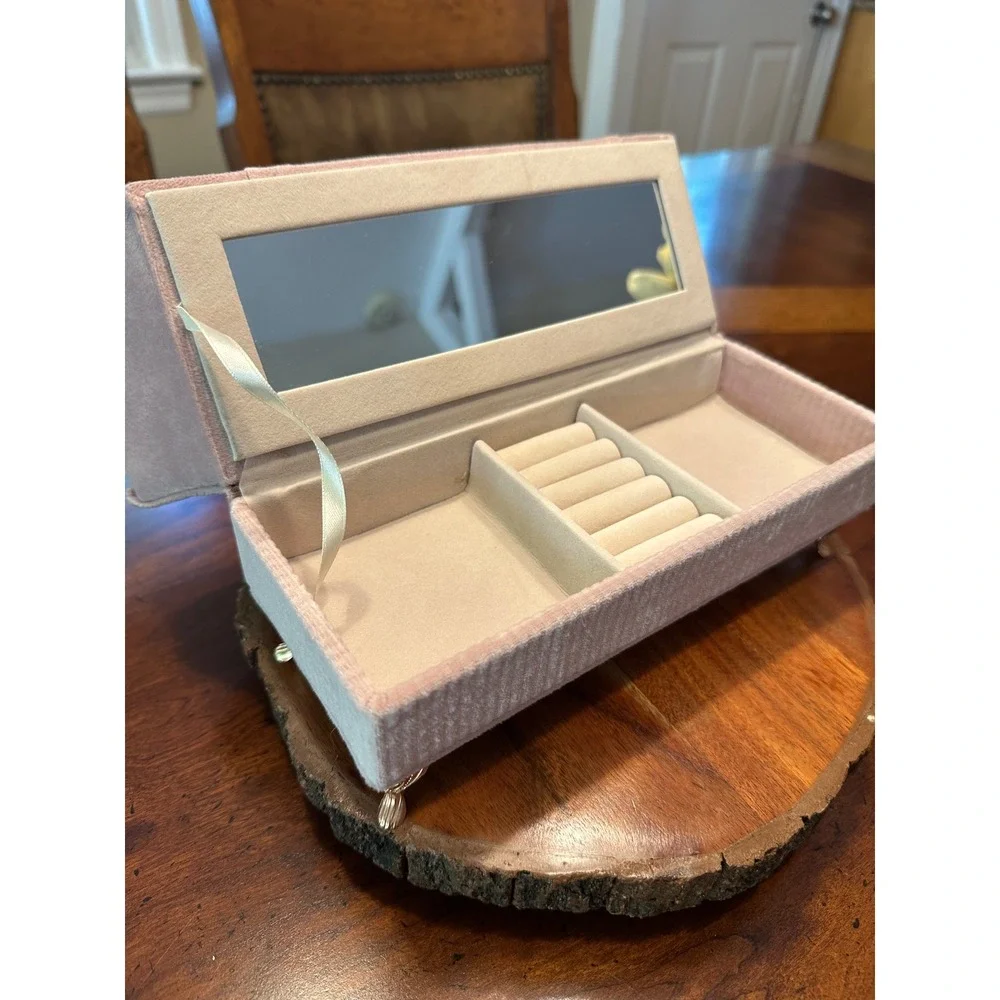 Pink Velvet Sofa Jewelry Box Miniature Couch Organizer Mirror Gold Legs New